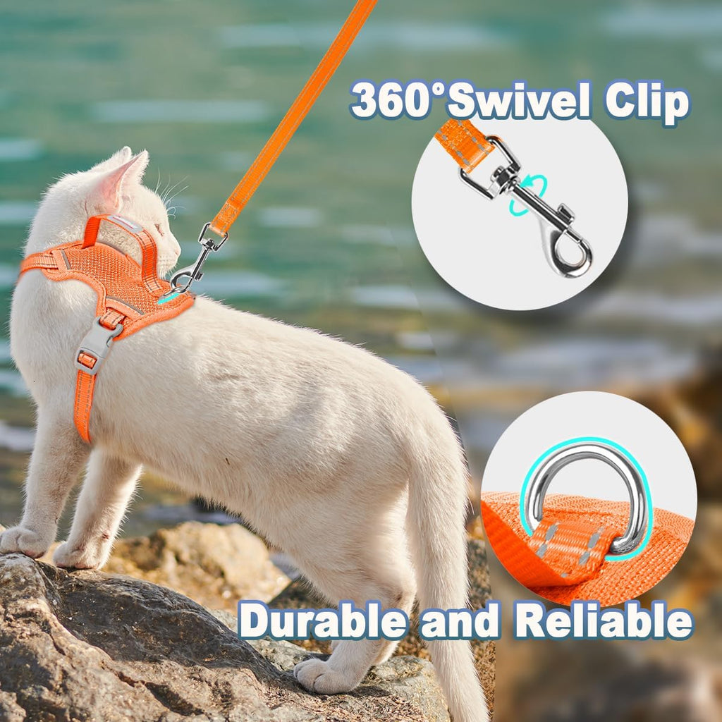 Cat Harness and Leash Set Escape Proof for Kitten Walking, Soft Adjustable Top Handle Vest Harnesses for Cats, Easy Control Breathable Reflective Small Medium Large, Orange, XXS