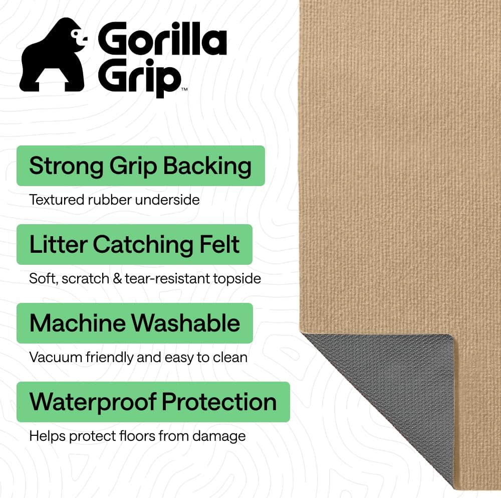 GORILLA GRIP Cat Litter Mat, Soft Felt Scatter Catcher, 30x24, Beige