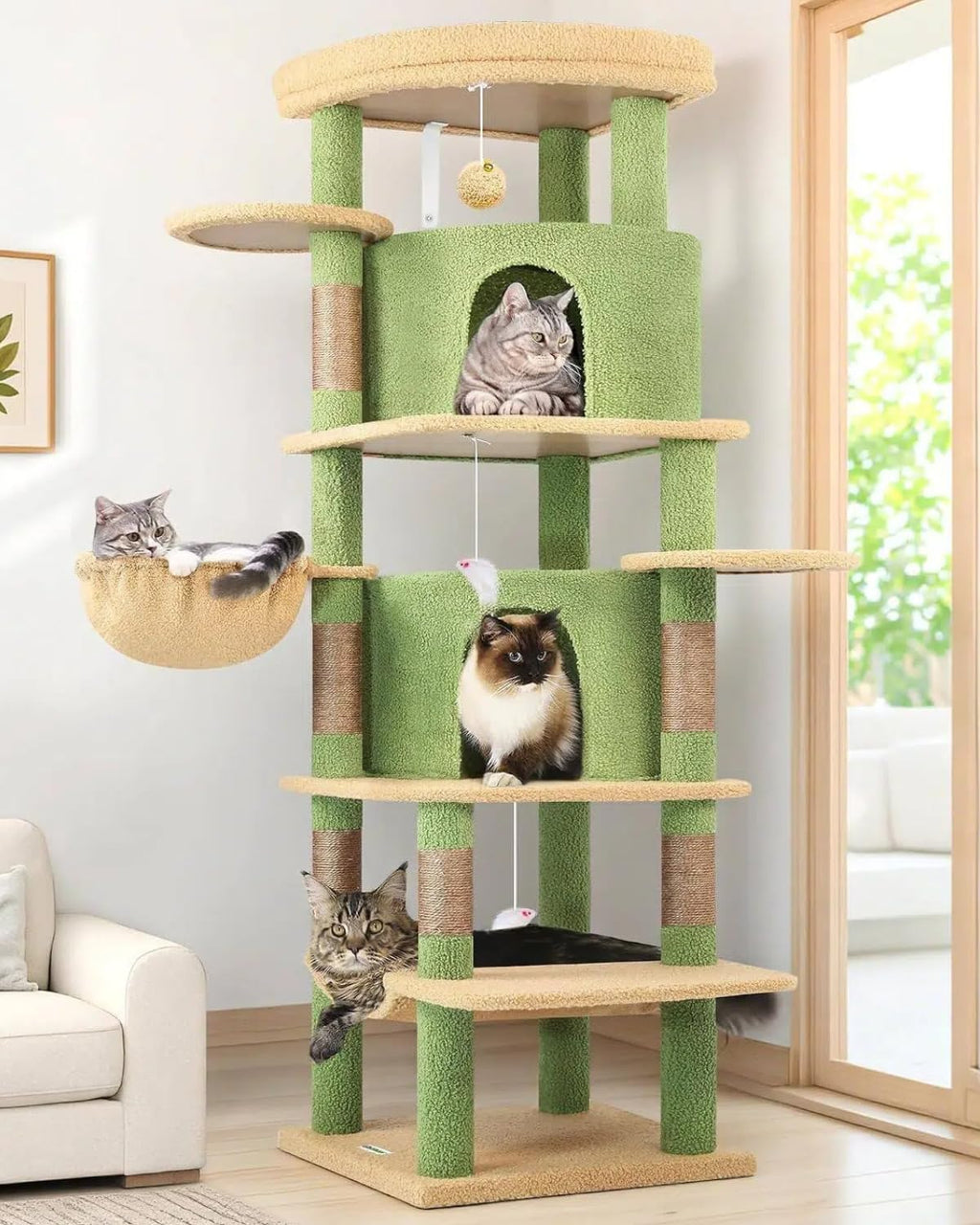 Globlazer 66in Cactus Corner Cat Tree for Indoor Large Cats, C66, Green