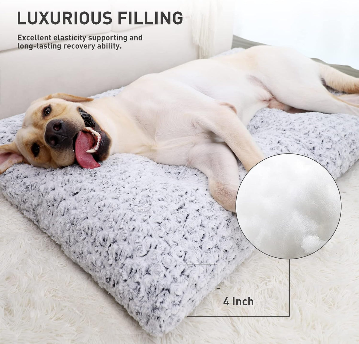 KSIIA Washable Dog Beds Large Sized Dog Crate Bed Plush Mat 47"x29" Gray