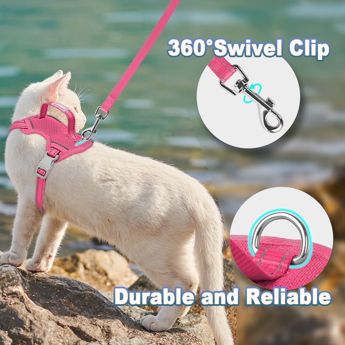 Cat Harness and Leash Set Escape Proof for Kitten Walking, Soft Adjustable Top Handle Vest Harnesses for Cats, Easy Control Breathable Reflective Small Medium Large, Pink, M