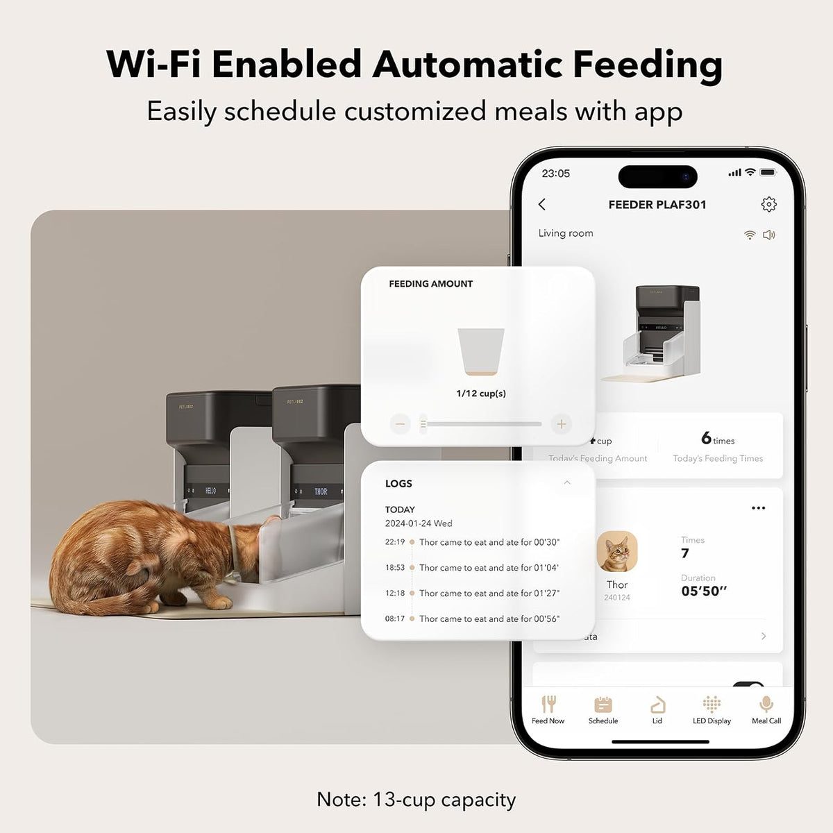 Bundle of PETLIBRO Upgraded RFID Automatic Cat Feeder, 2 Packs 5G Wi-Fi Automatic Pet Feeder, 3L Auto Cat Feeder App Control with Light Collar Tag + PETLIBRO 6 Packs Pet Food Desiccant Bag