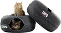 Cattasaurus Peekaboo Cat Cave Donut for Multiple & Large Cats up to 30-45 lbs, 3-in-1 Self Warming Cat Bed, Tunnel & Scratcher for Indoor Cats, Washable & Detachable (Dark Gray + Dark Gray, Large)