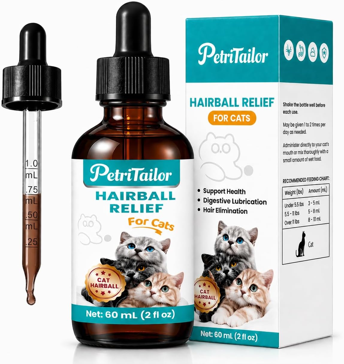 Cat Hairball Remedy Drops for Indoor Cats – Furball Control & Relief, Supports Digestion, Skin & Coat Health
