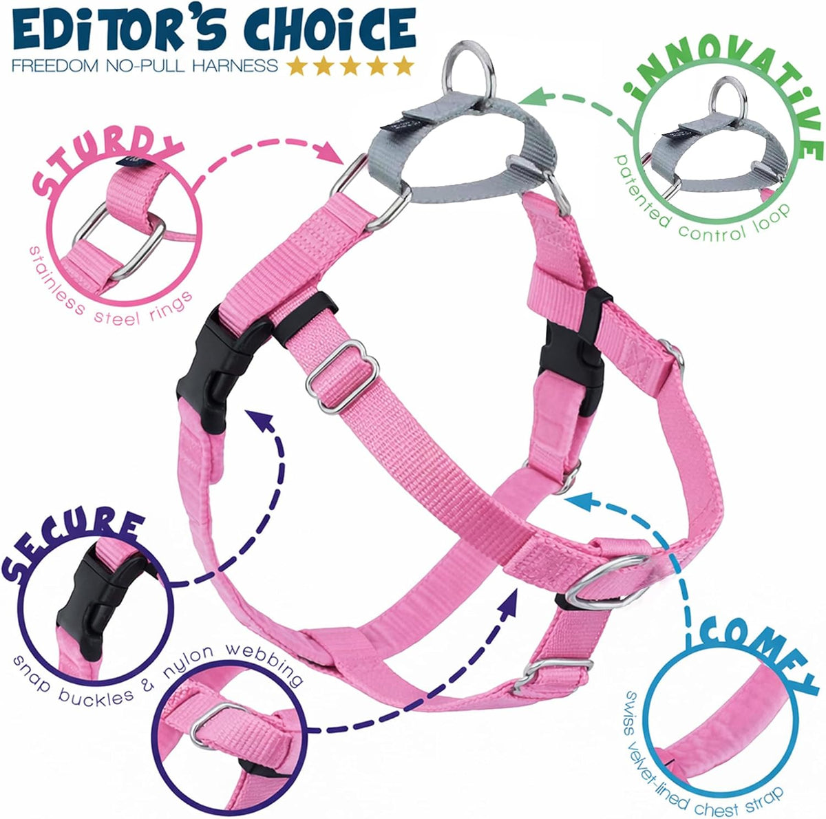 2 Hounds Design Freedom No Pull Dog Harness and Leash, 1" MD, Rose