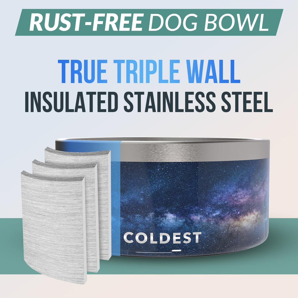 Coldest Dog Bowl - Anti Rust Metal, Non Slip, 3 Layers Insulated Stainless Steel Dog Bowls - Spill Proof & Heavy Duty - Water Bowl for Dogs, Cats & Pets, Dish Washer Safe (200 oz, Into The Beyond)