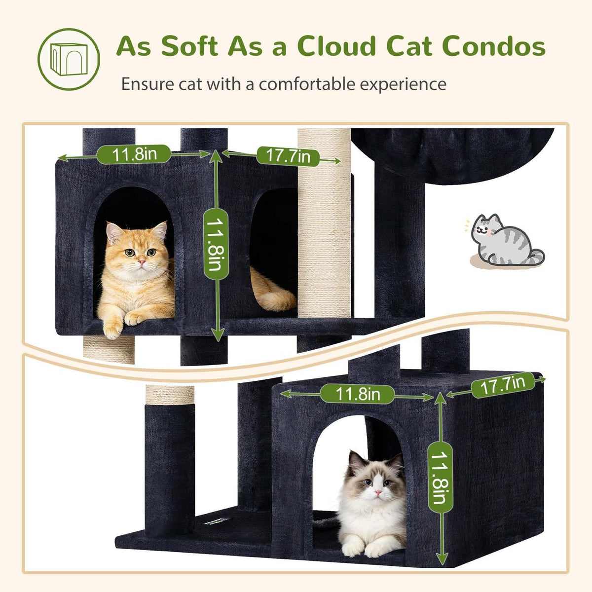 Globlazer C64 Heavy Duty Corner Cat Tree, 64in Large Cat Tower, Dark Grey