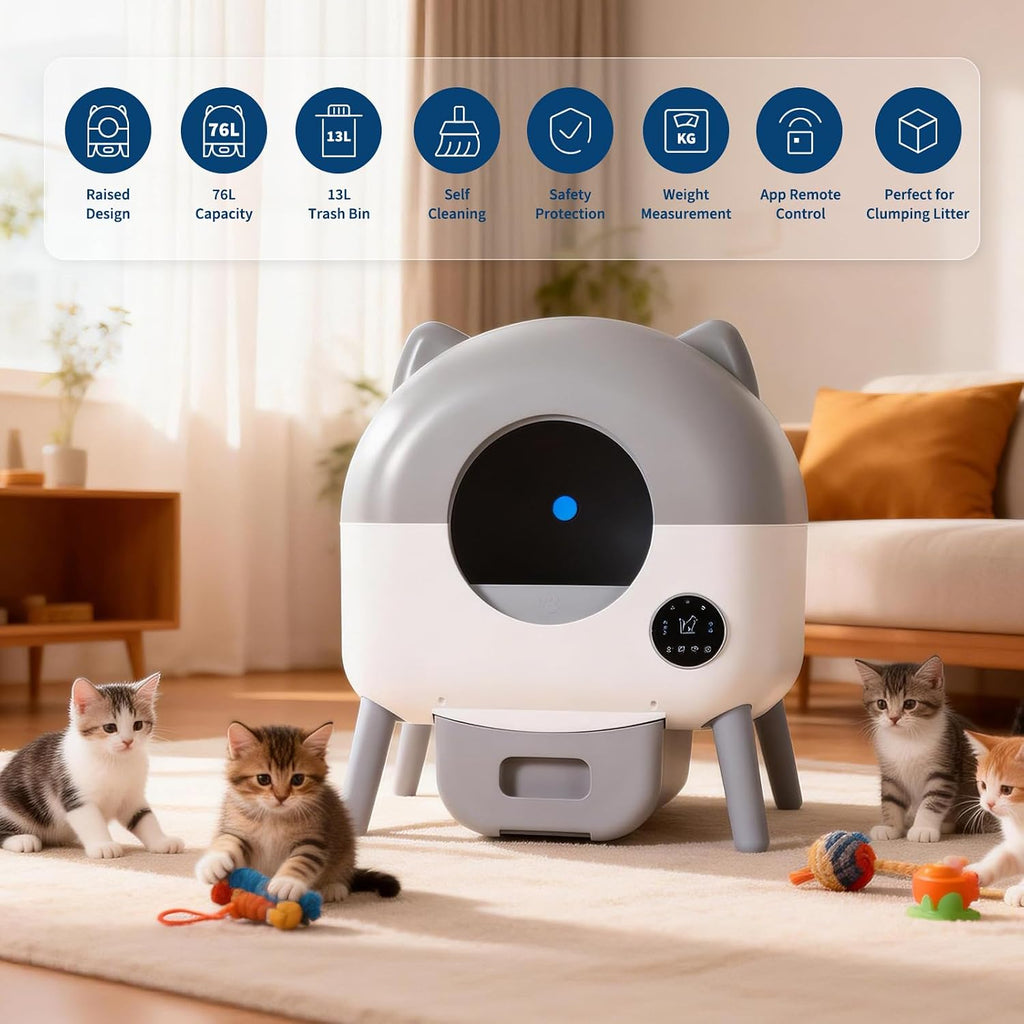 Automatic Self-Cleaning Cat Litter Box 76L Large Capacity for Multiple Cats