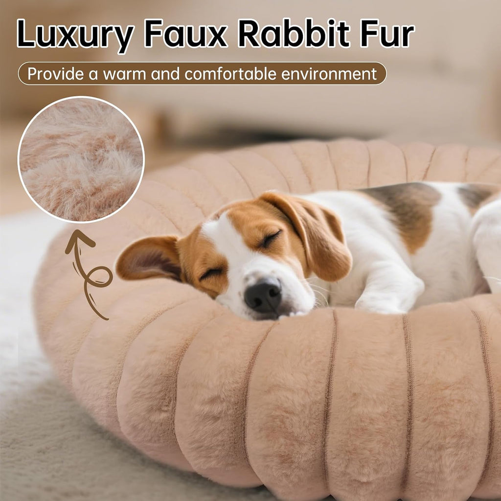 Donut Small Dog Bed Round Calming Kitten & Puppy Bed,20in Brown