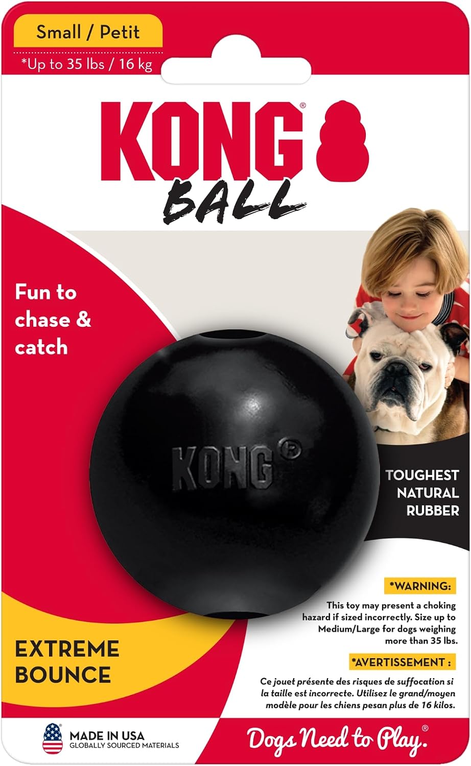 KONG Extreme Ball, Indestructible Rubber Dog Ball, for Small Dogs | Heavy-Duty Indestructible Rubber Ball Built for All-Day Fetch & Chase, Made for Tough, Active Outdoor Play