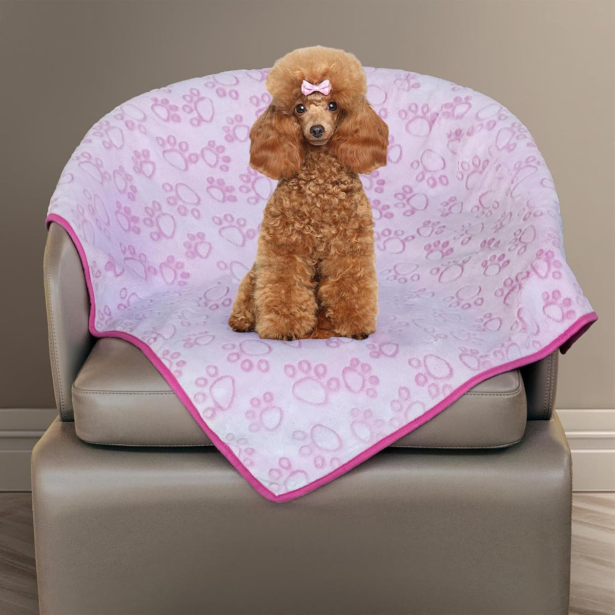 Stuffed Premium Soft Dog Blanket, with Flannel Pink Cute Paw Print, Cat Blanket Puppy Supplies Dog Products Stuff Essentials(Pink 32x40 inches)
