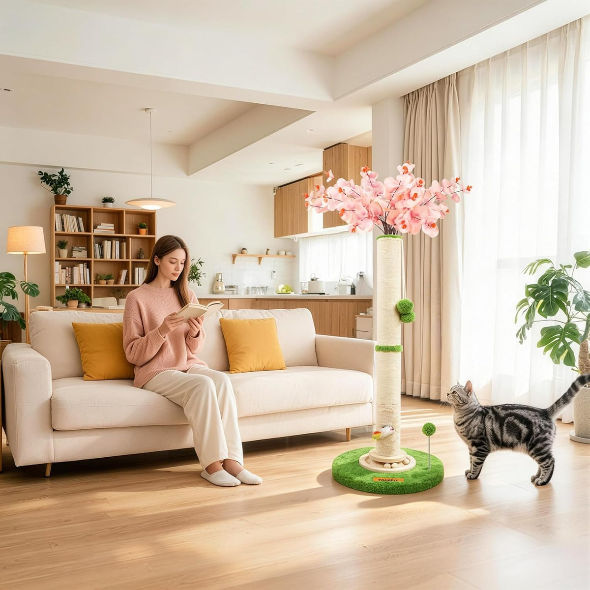 【Material Upgrade】 Famifit 50.4" Flower Cat Scratching Post, Tall Cat Tree