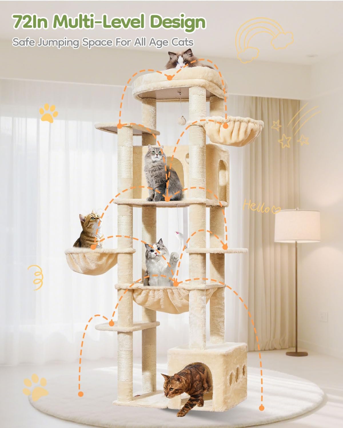 Taoqimiao 72 in Cat Tree, XXL Cat Tower for Indoor Cats Large Adult 25Lbs+