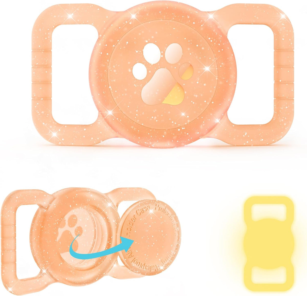 SANKALA Luminous Waterproof Airtag Dog Collar Holder, Orange Glitter
