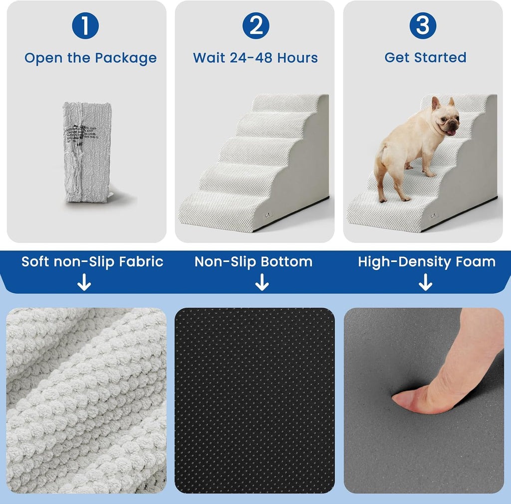 Dog Stairs for High Beds 22.4" H,5-Step Pet Ramp for Small & Medium Dogs