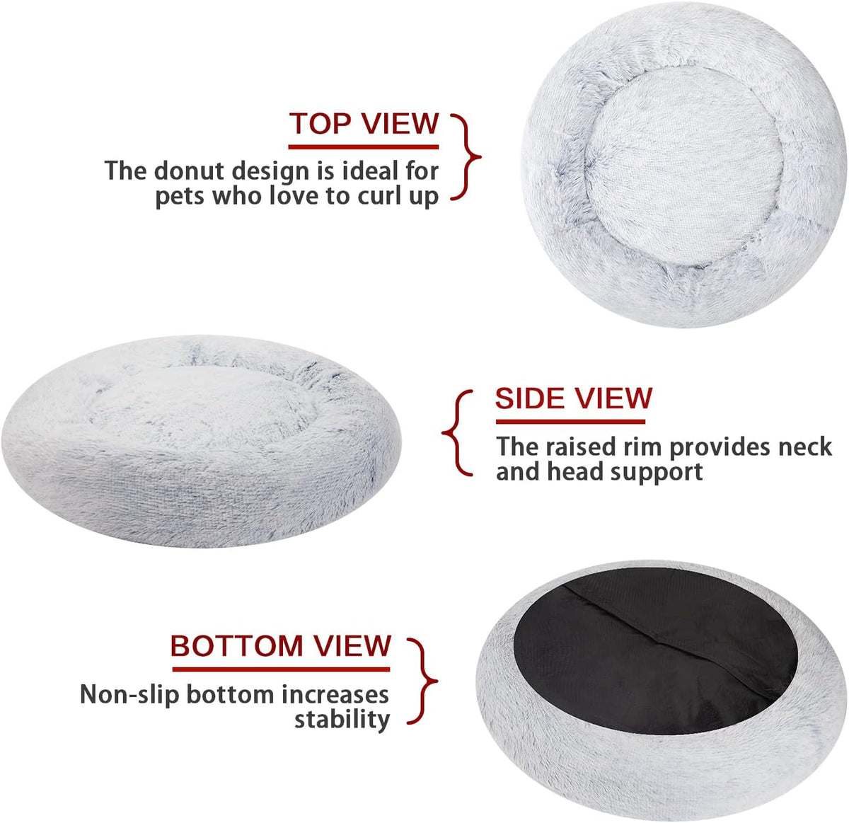 Bedfolks Calming Fluffy Donut Dog Bed for X-Large Dogs,Light Blue,45" Round