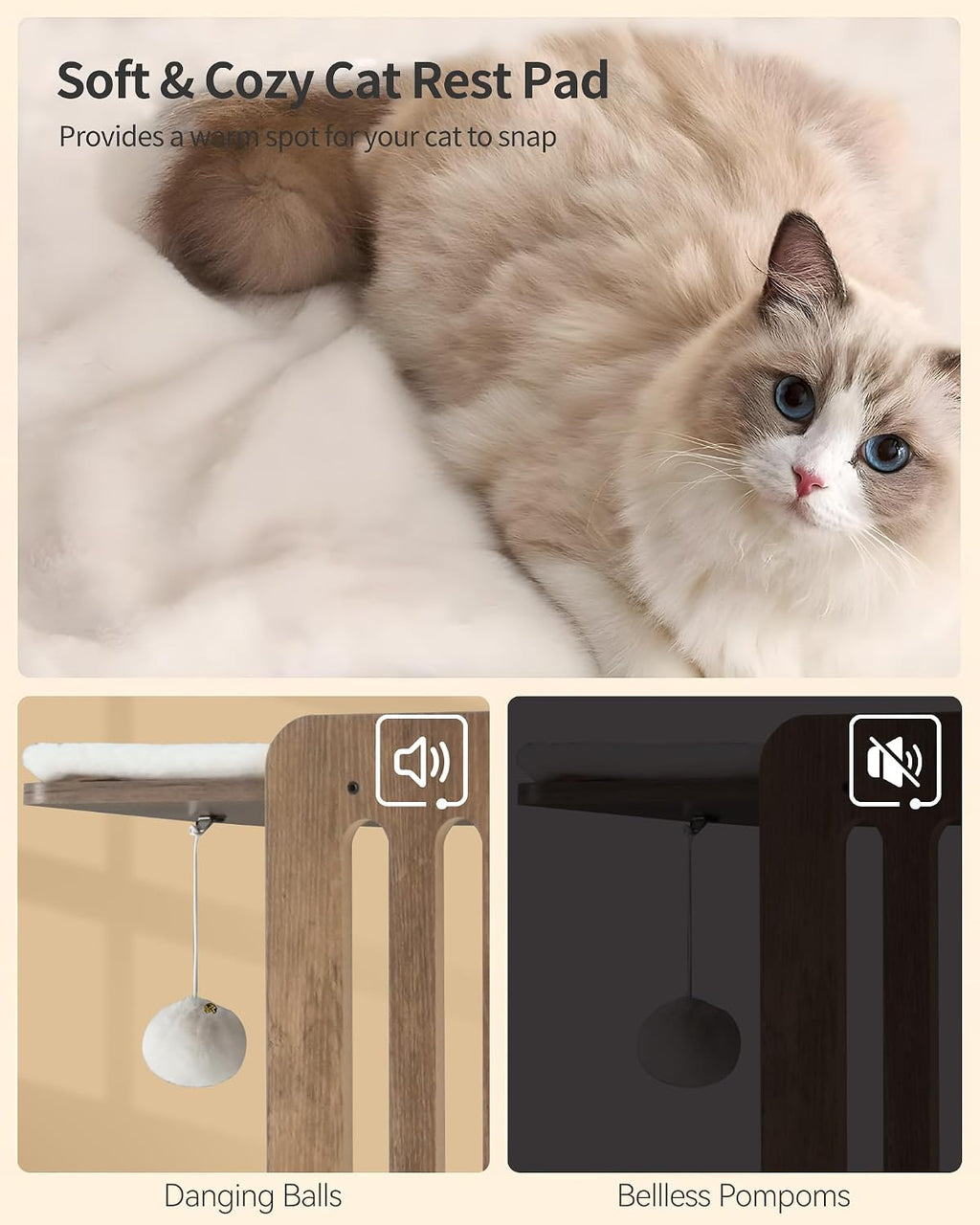 FourFurPets Modern Cat Tree, 58-Inch Cat Tower for Large Cats, Big Hammock