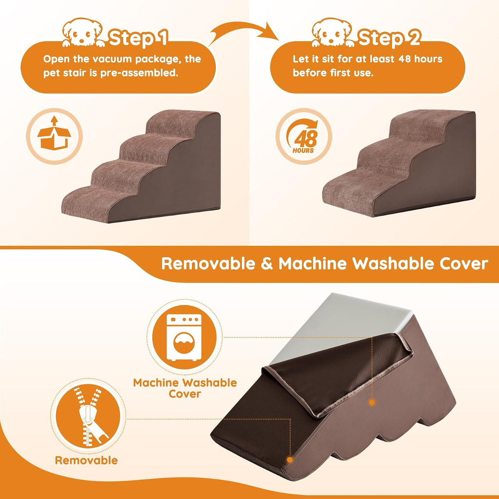 Ahpmeoa Dog Stairs for Small Dogs 11.8" H, Dog Ramp for Bed, 2-Step, Coffee