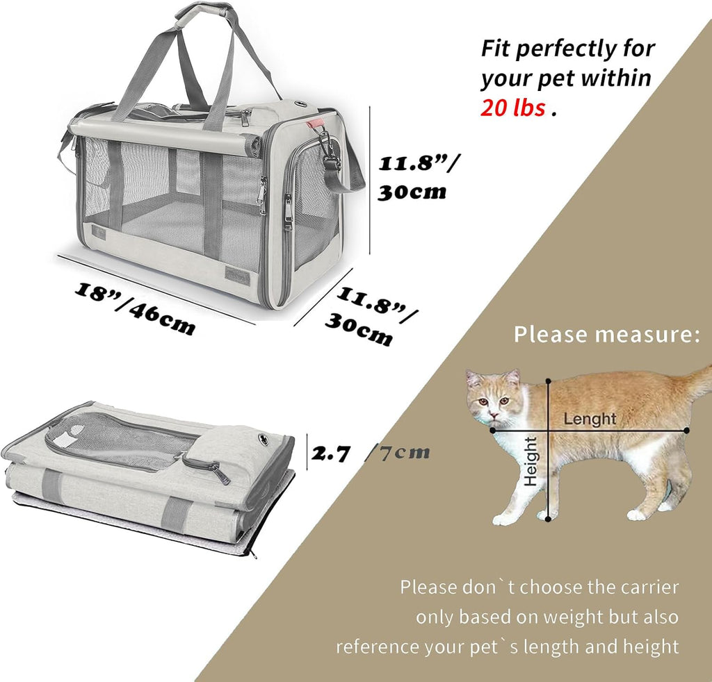 GAPZER Pet Carrier for Large Cat Soft-Sided Animal Traveling Bag up to 20lb
