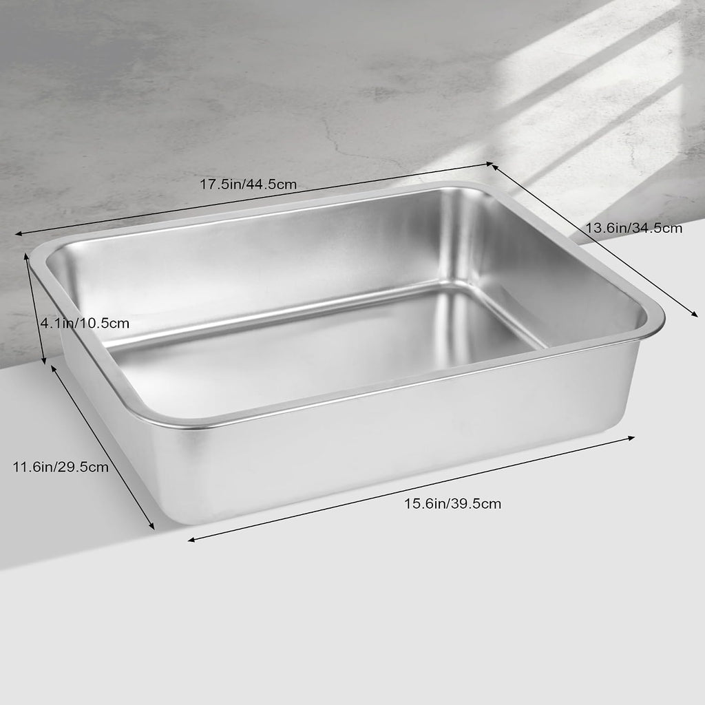 2 Pack Stainless Steel Cat Litter Box，Small Stainless Steel,Large Metal Cat Litter Box-Easy to Clean.(17.5" L x 13.6" W x 4.1" H).