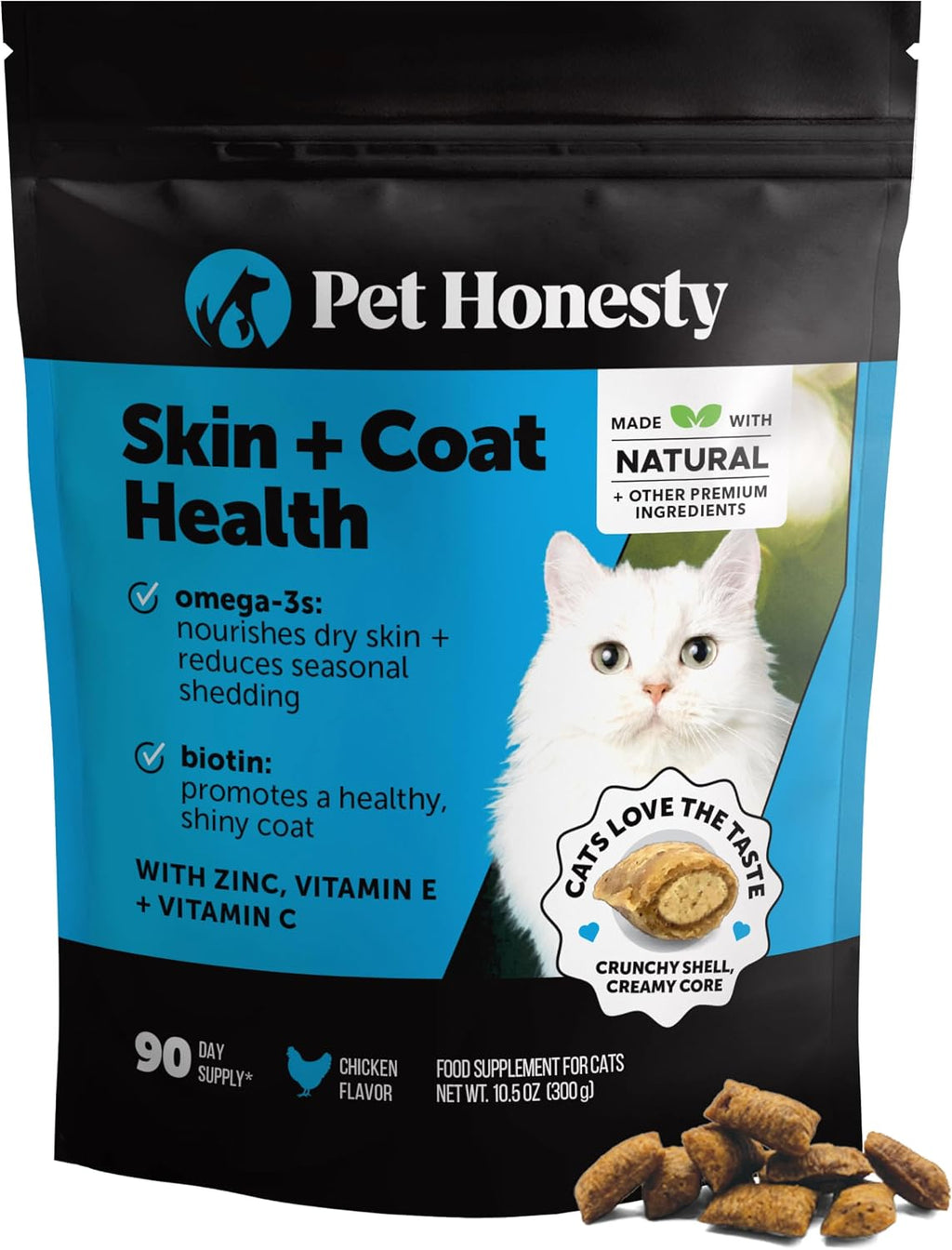 Pet Honesty Vet Backed Skin & Coat Cat Vitamins, Chicken, 90-Day Supply