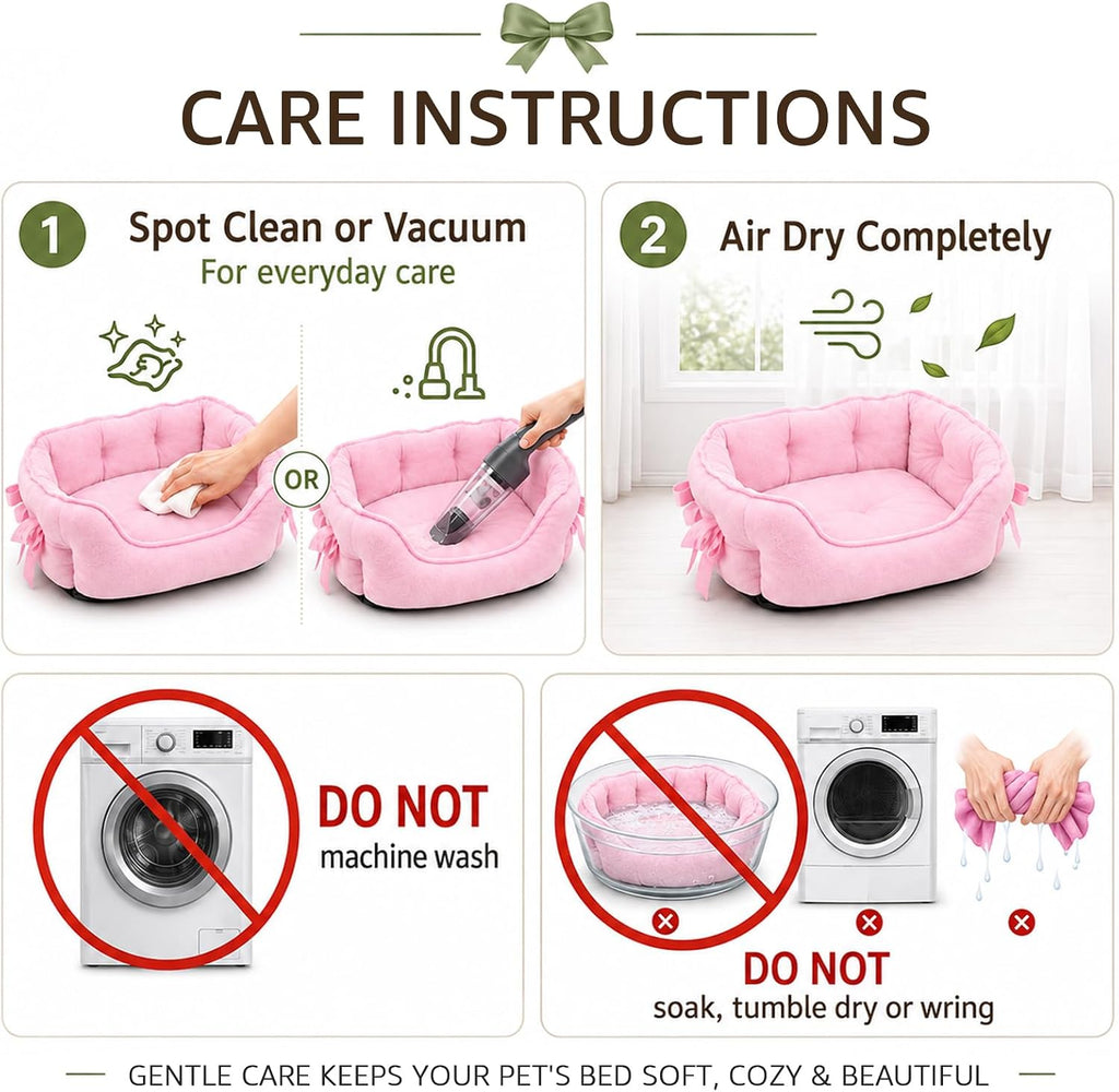 Pink Dog Bed for Small Breeds Breathable Princess Bowknot Puppy Cat Cushion