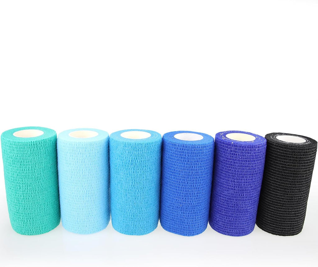 Self Adhesive Bandage Wrap Animal Cohesive Bandage Self Adherent Wrap First Aid Tape for Dogs Cats Horses Birds & Wrist Healing Ankle Sprain (4 Inch Blue Change 6 Rolls)