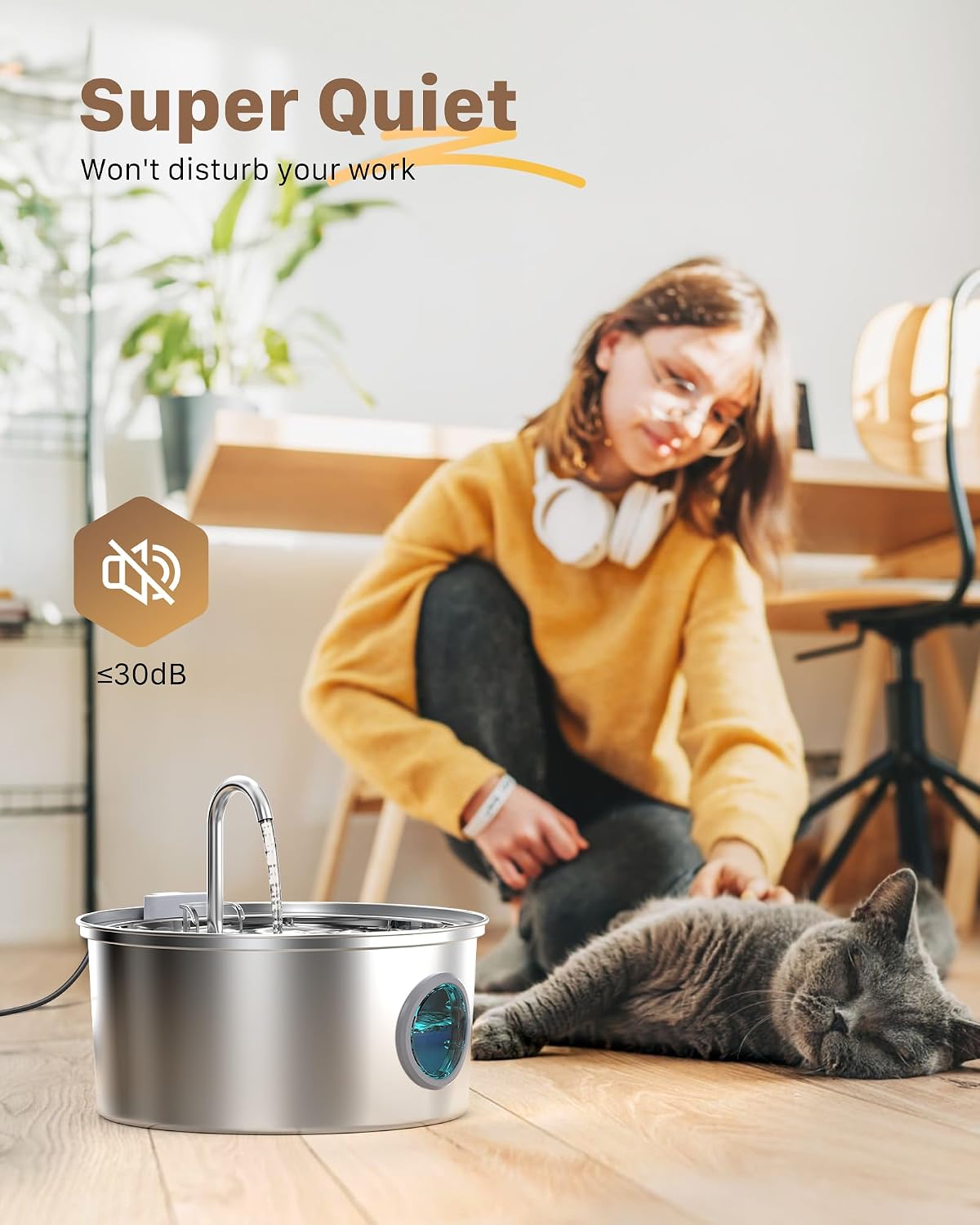Cat Fountains for Drinking Stainless Steel: 108oz/3.2L Cat Water Fountain