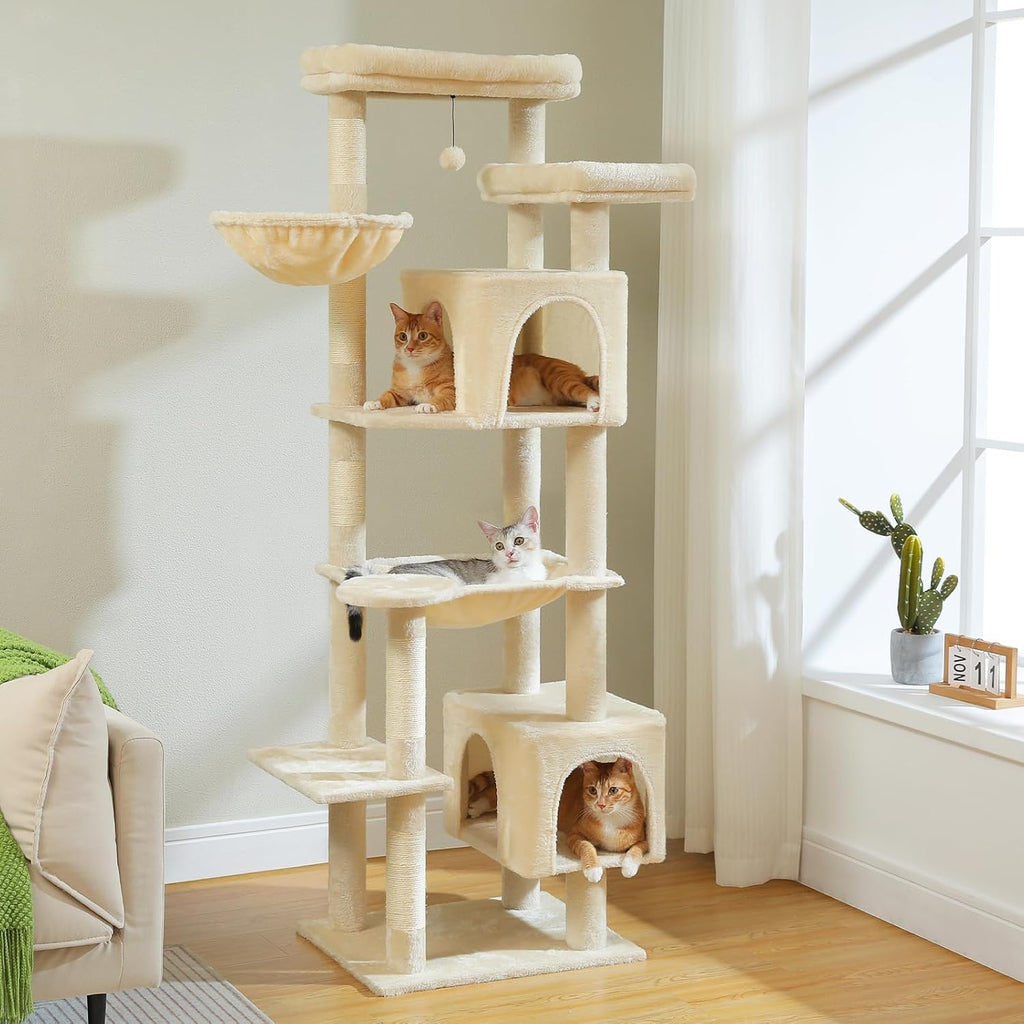 69" Tall Cat Tree for Indoor Cats Large Adult, Multi-Level Cat Tower