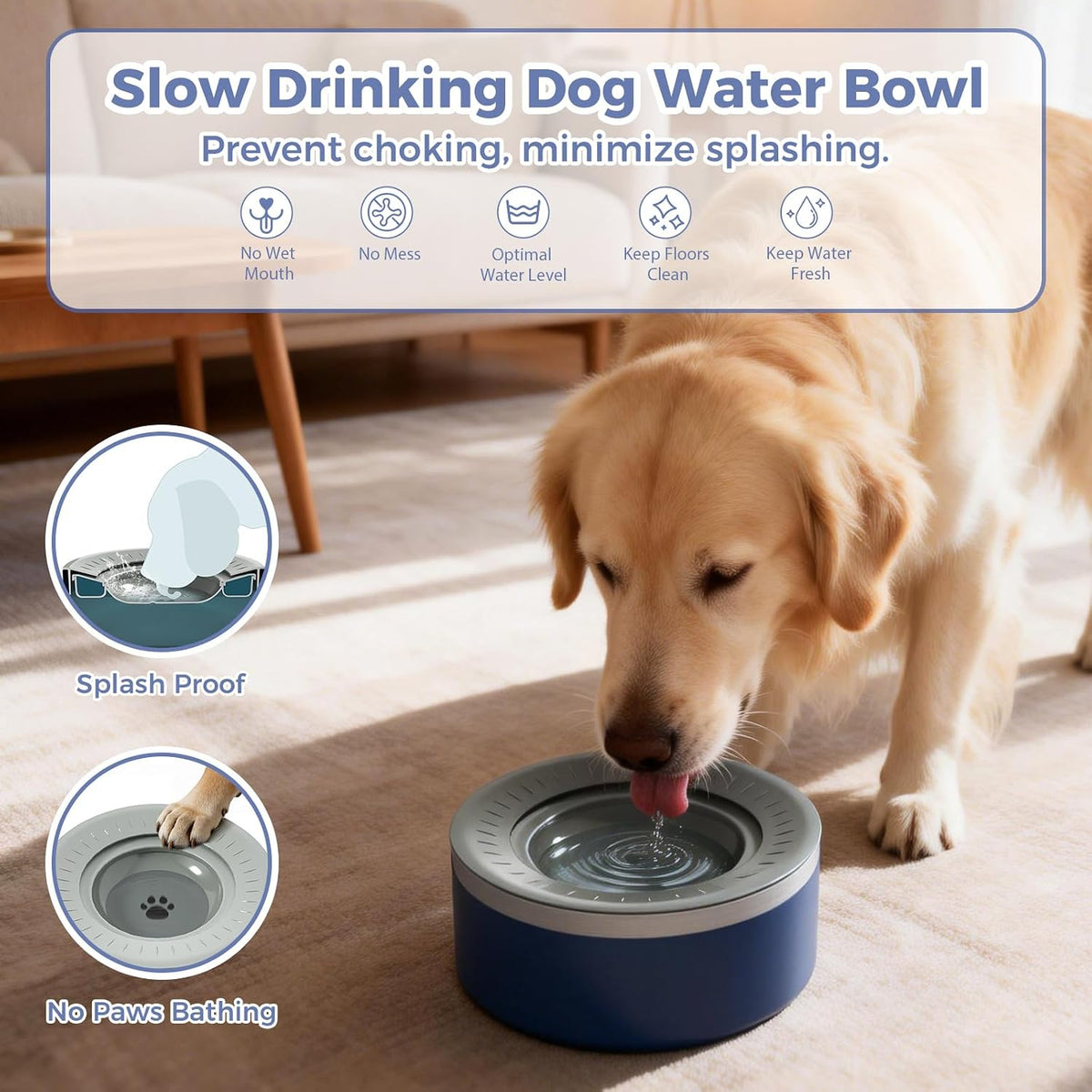 Stainless Steel Dog Water Bowls, No Spill Water Bowls for Dogs, Blue