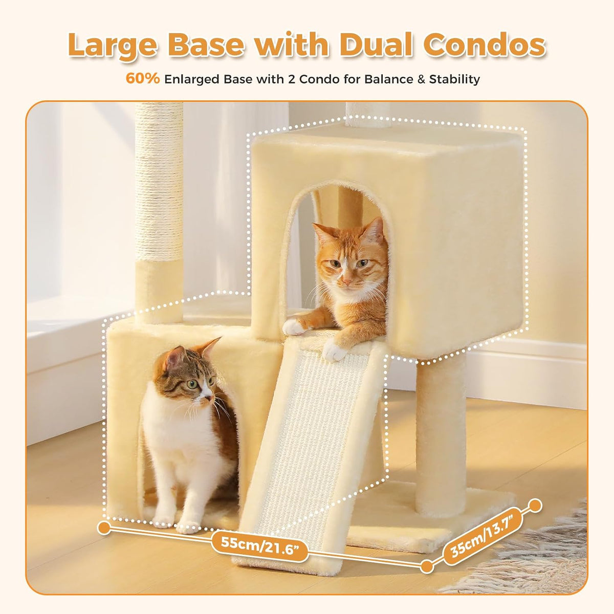 PAWZ Road Cat Tree, 35" Cat Tower with Dual Condos for Indoor Cats, Beige