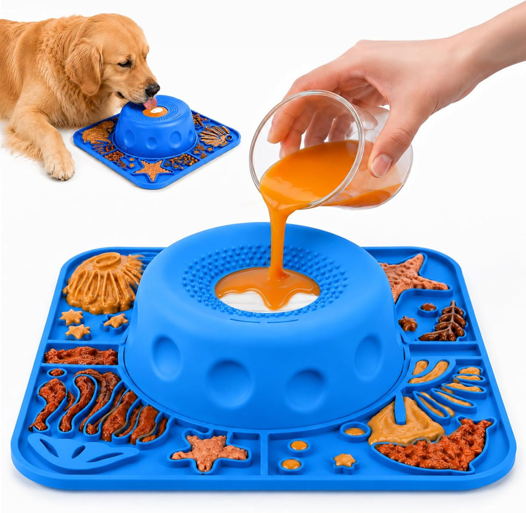 2-in-1 Slow Feeder Dog Bowl with Rolling Ball, Dog Lick Bowl & Lick Mat