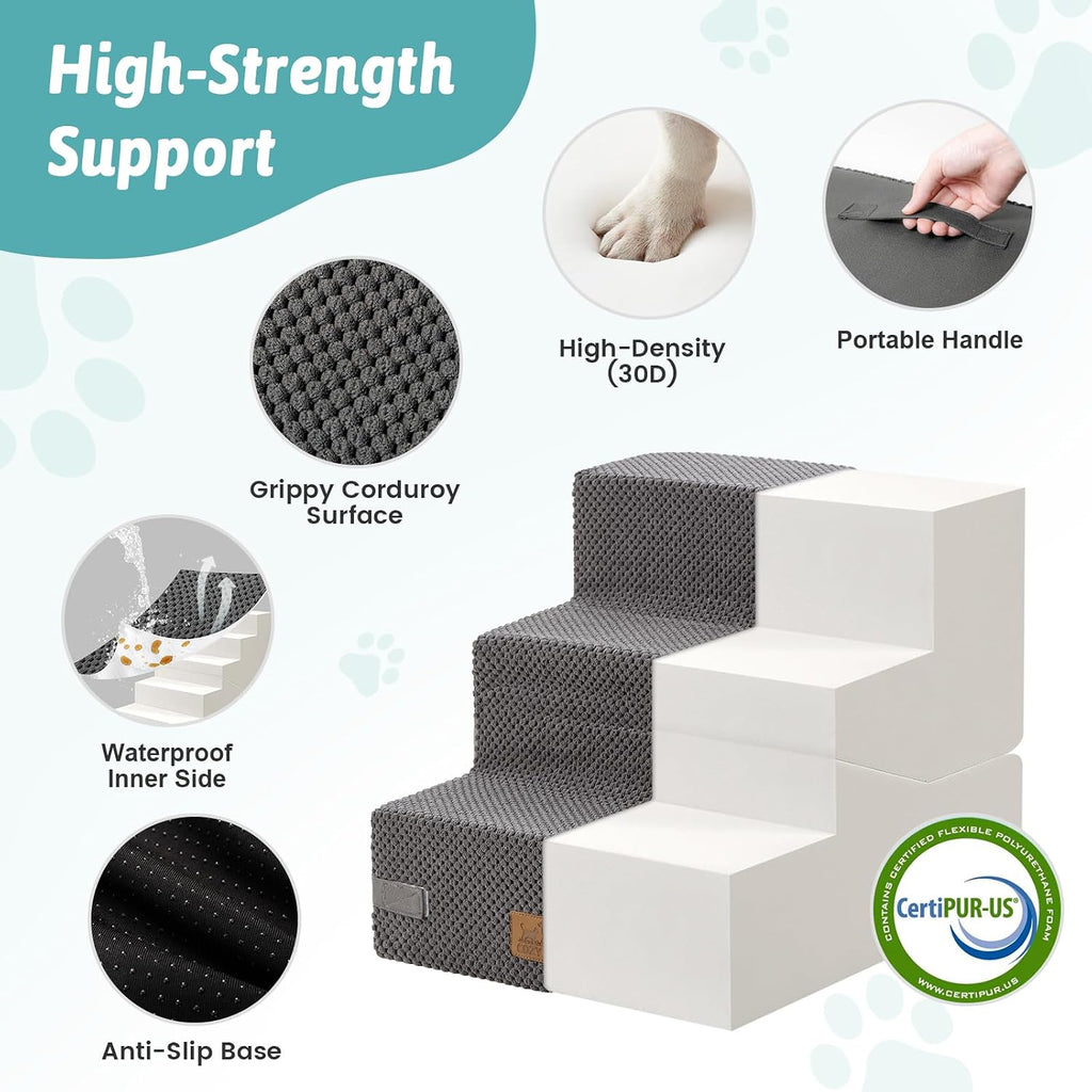 COZY KISS Dog Stairs for Small Dog, 14.2" H, 3 Step for Couch, Gray