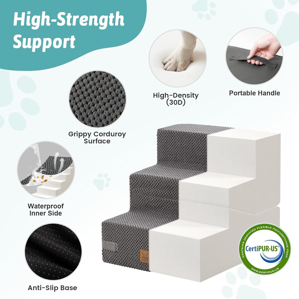 COZY KISS Dog Stairs for Small Dog, 14.2" H, 3 Step for Couch, Gray