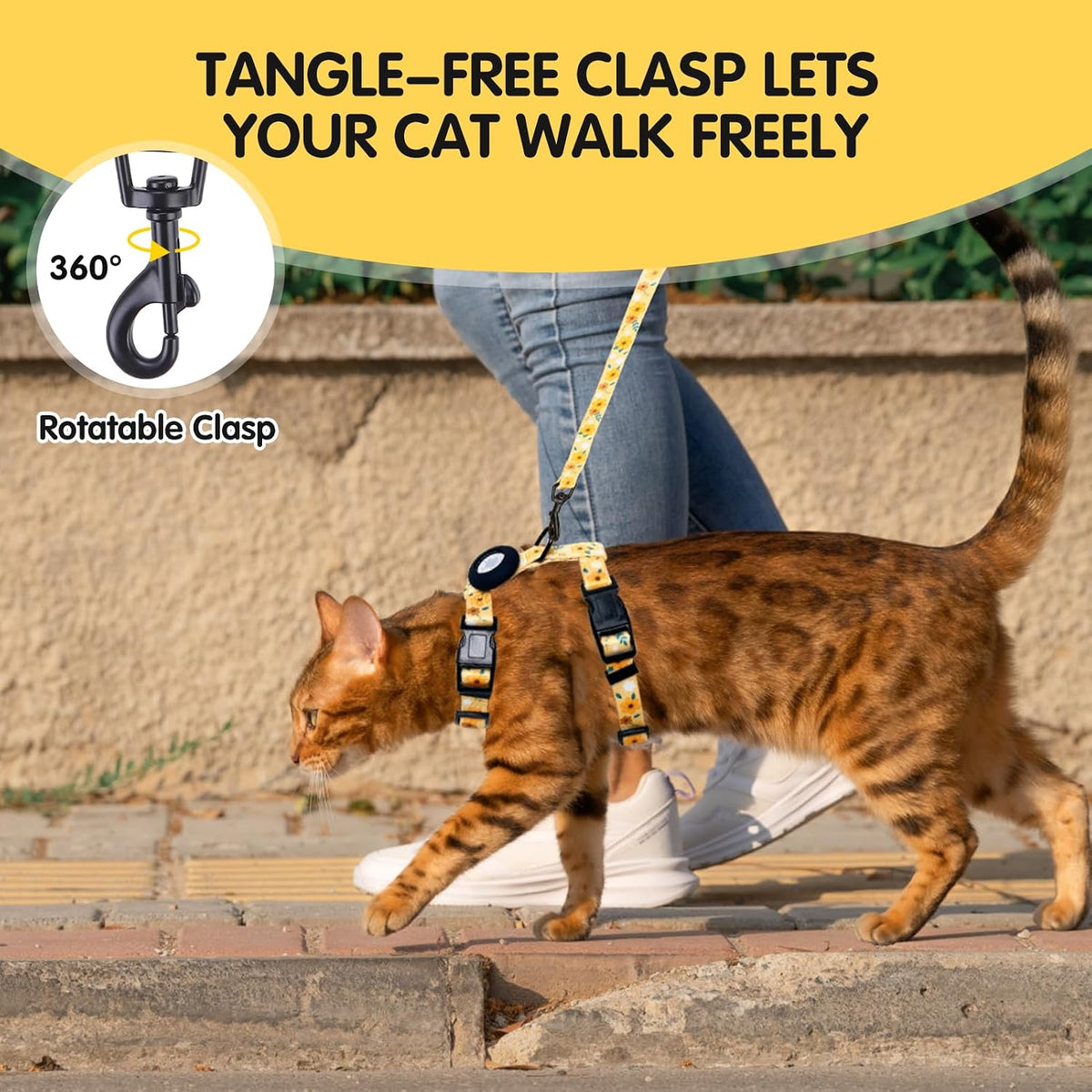 BINGPET Cat Harness with Airtag Holder, Escape Proof for Walking Outdoor