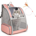 Cat Backpack Carrier, Small Dog Carrier Backpack with Fully Ventilated Mesh, Kitten Wand Feather Toy & Safety Leash, Collapsible Travel Hiking Pet Carrier for Small Dogs Cat Puppy Kitten Bunny (Pink)