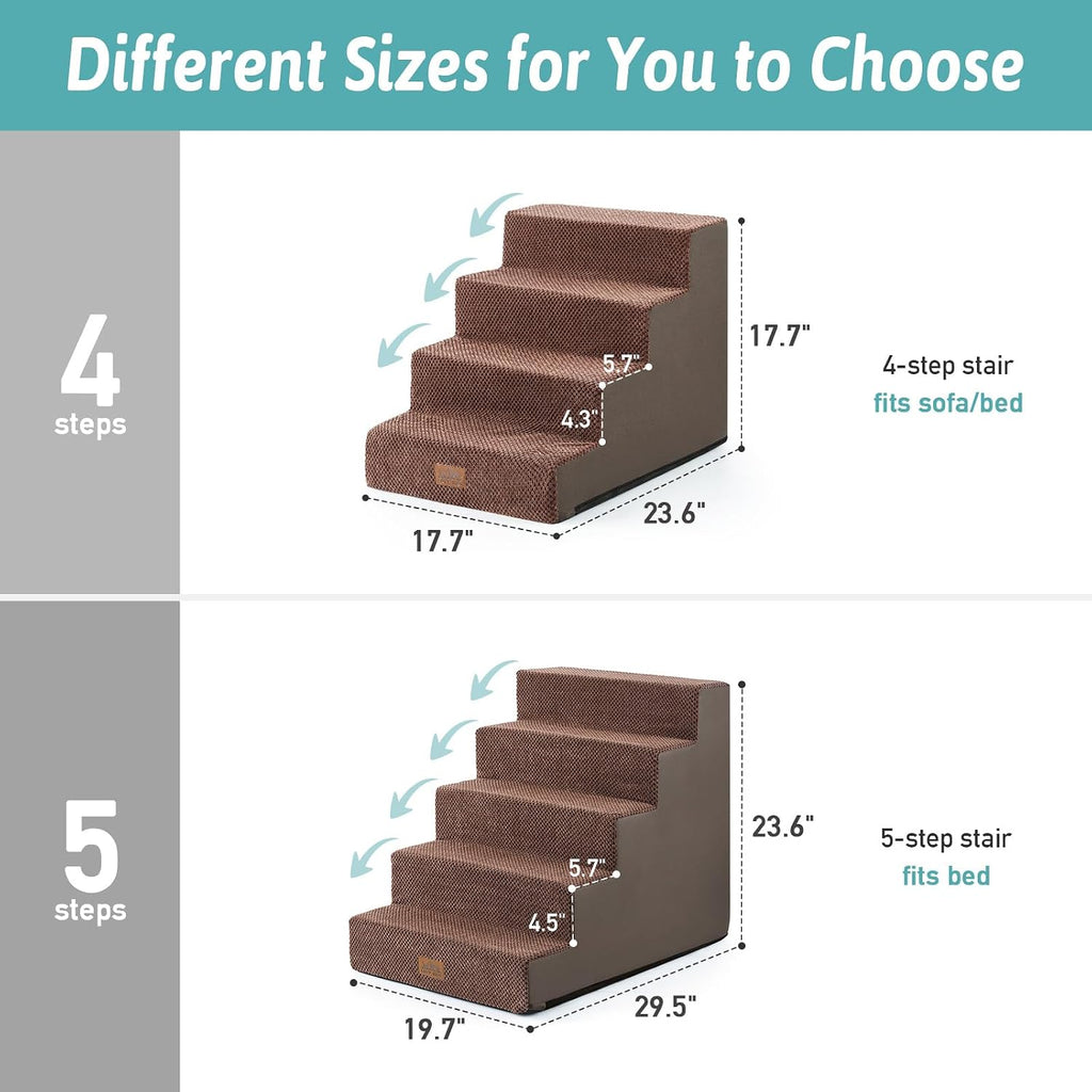 COZY KISS Dog Stairs for Small Dogs, 5 Step Pet Stairs for Beds & Couches