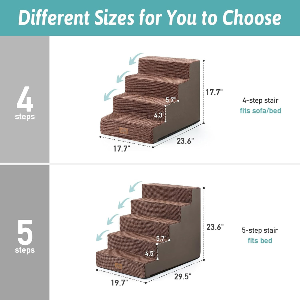 COZY KISS Dog Stairs for Small Dogs, 5 Step Pet Stairs for Beds & Couches