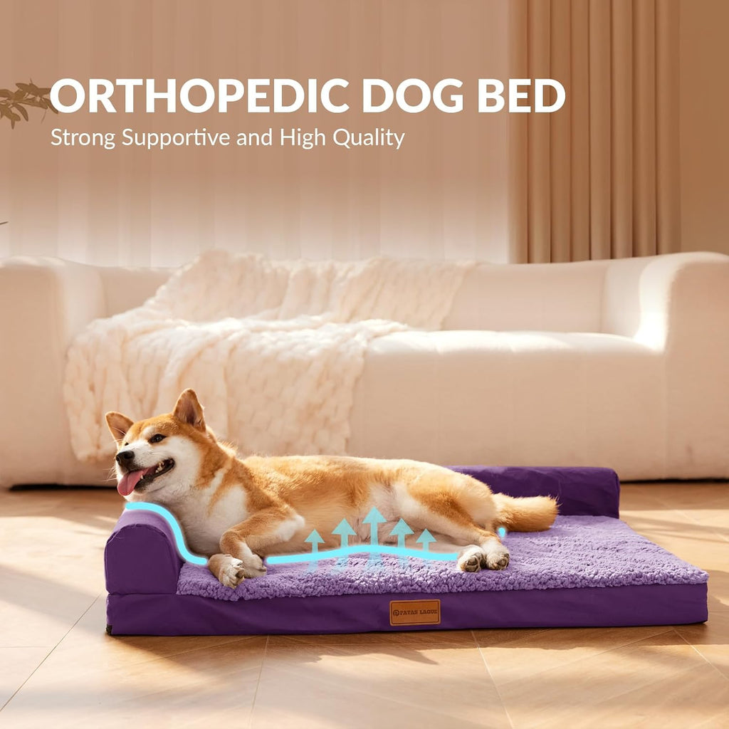 Patas Lague Orthopedic Large Dog Bed Washable Pet Sofa Bed 42''X28''Purple