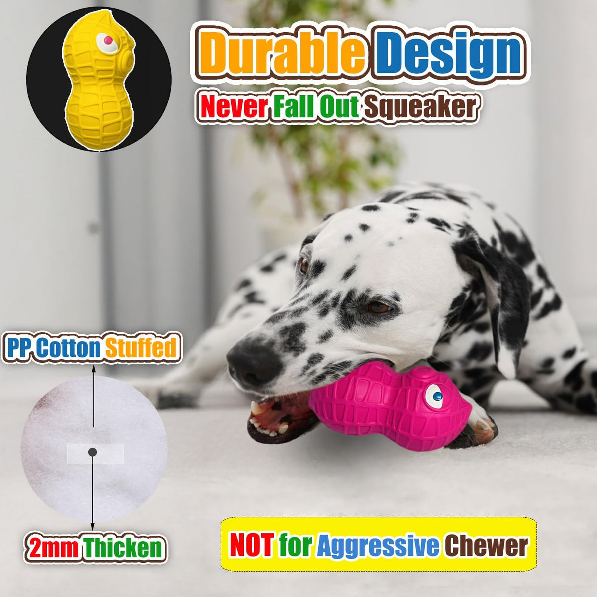 HOLYSTEED Squeaky Dog Toys for Large Dogs, Latex Peanut Dog Squeak Balls | 2.3"x2.5"x5.0" 3pcs, Cute Puppy Squeaky Balls for Dogs Big, Interactive Fun Natural Rubber Pet Toy for Indoor & Outdoor Play