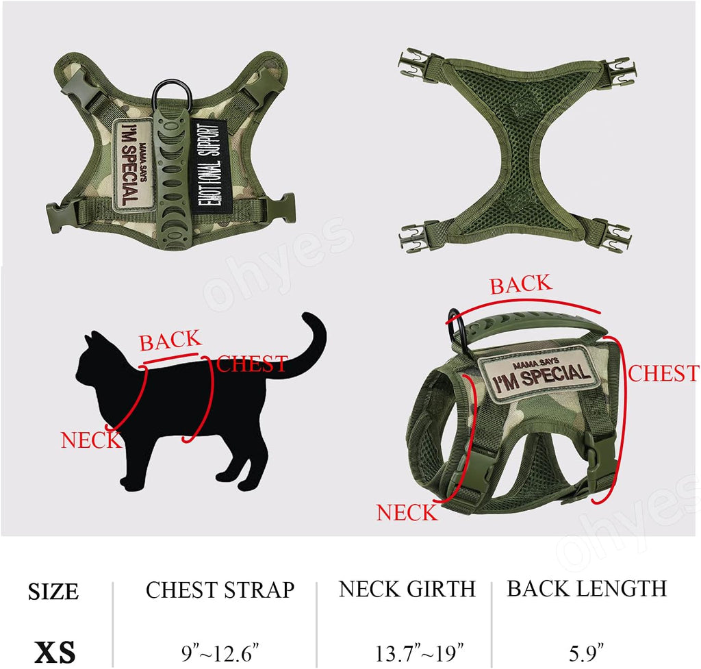 Tactical Cat Harness for Walking Escape Proof, Soft Mesh Adjustable Pet Vest Harness for Large Cat,Small Dog (L, A-Green)