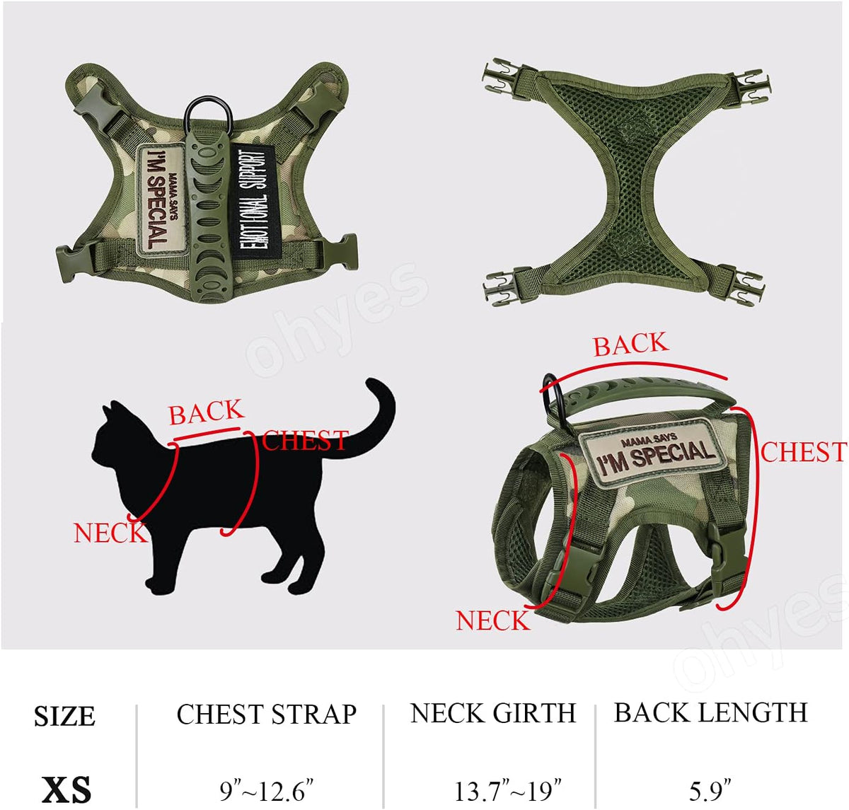 Tactical Cat Harness for Walking Escape Proof, Soft Mesh Adjustable Pet Vest Harness for Large Cat,Small Dog (L, A-Green)