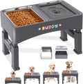 Decflow 2-in-1 Elevated Dog Bowls with 4 Height Adjustable Raised Stand | 304 Stainless Steel Dog Food Bowl, No Spill Water Bowl, DIY Stickers, Anti-Slip Pet Feeder Set for Small, Medium & Large Dogs