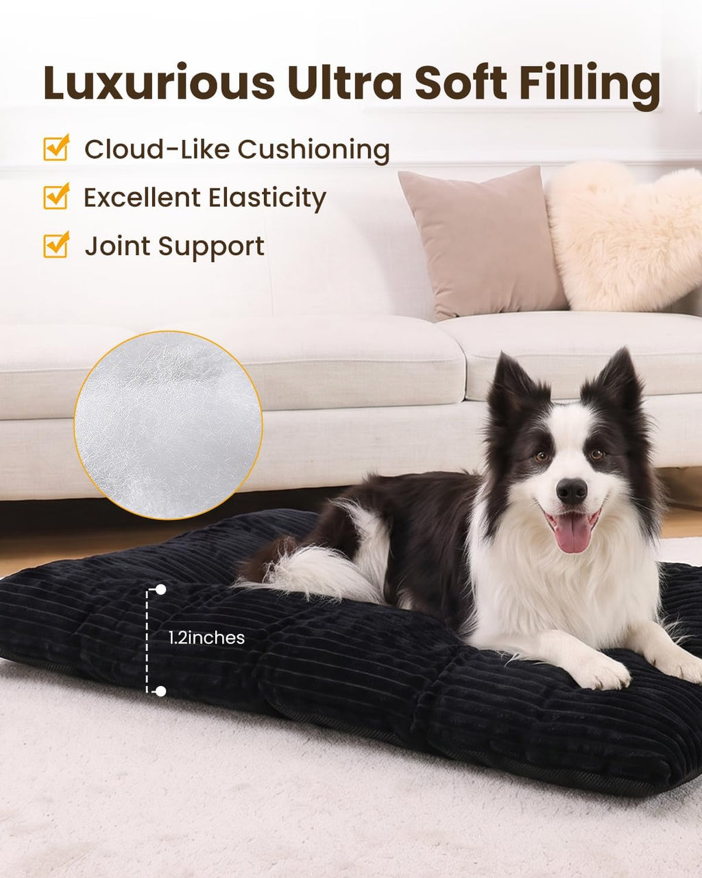 KSIIA Washable Dog Crate Bed Kennel Mat for Large Dogs,35 x 23 Inch, Black