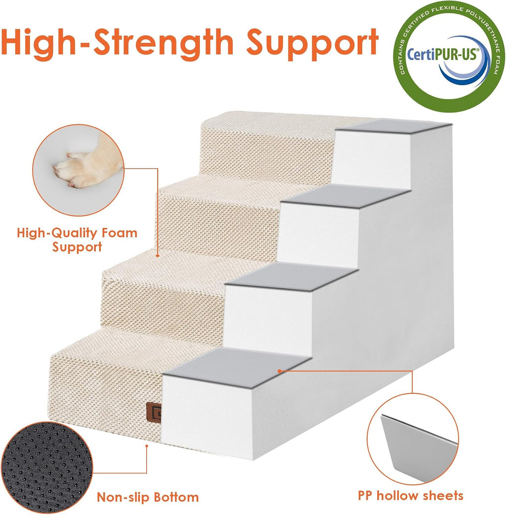 EHEYCIGA Dog Stairs for Bed 20" H, 4-Step Extra Wide Dog Steps, Beige