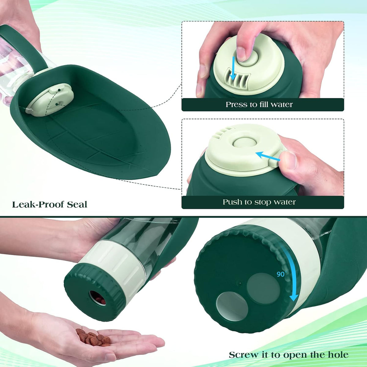 TIOVERY Dog Water Bottle Dispenser for Walking, Pet Water Feeder Container Portable with Drinking Cup Bowl Outdoor Hiking, Travel 20OZ Large Green