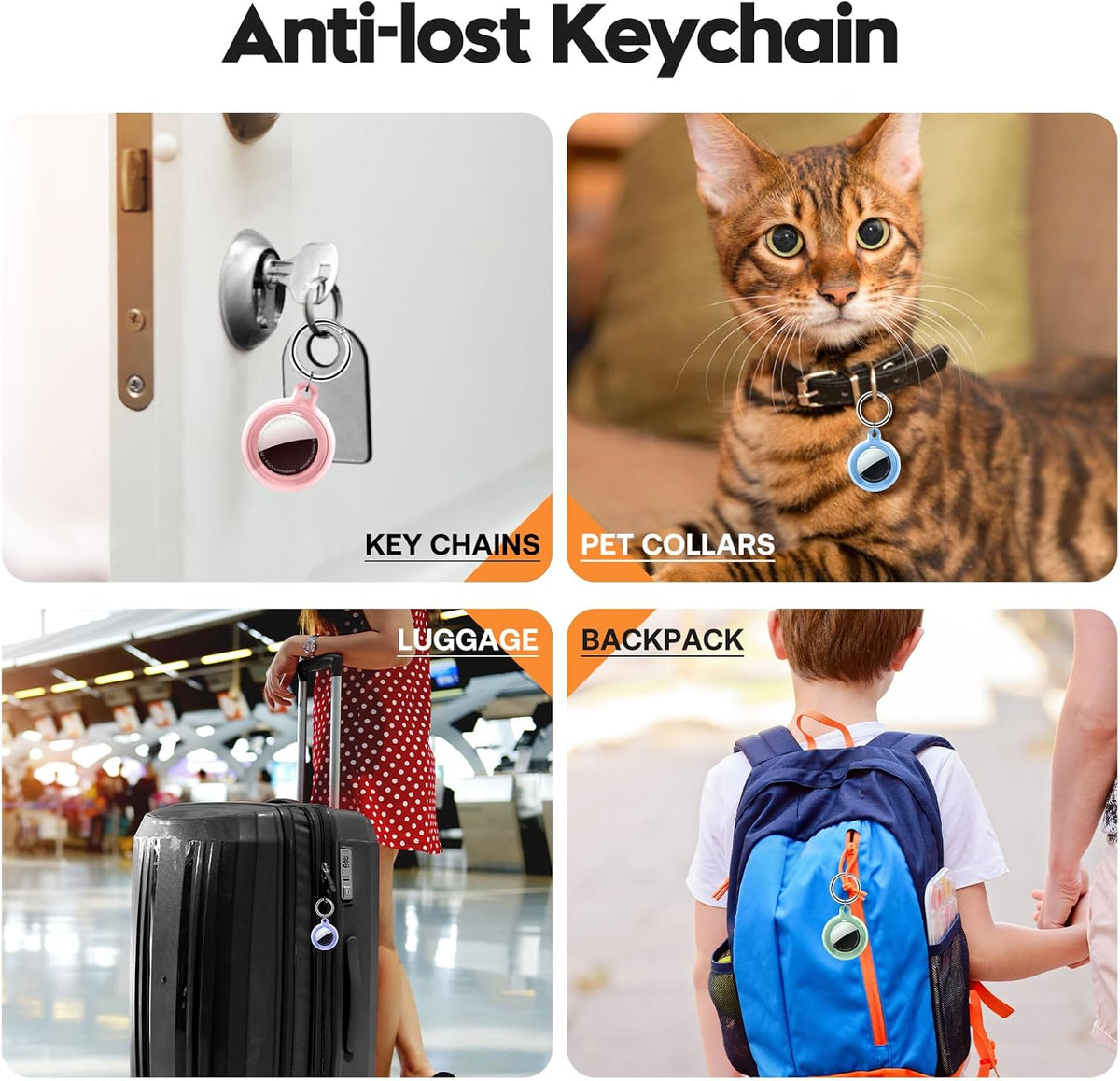4 Pack Case for Apple AirTag Holder with Keychain, Waterproof & Anti-Scratch Protect Cover Compatible with Airtags, for AirTag 2nd & 1st Generation, Accessories Air Tagholder for Keys, Bags, Pet