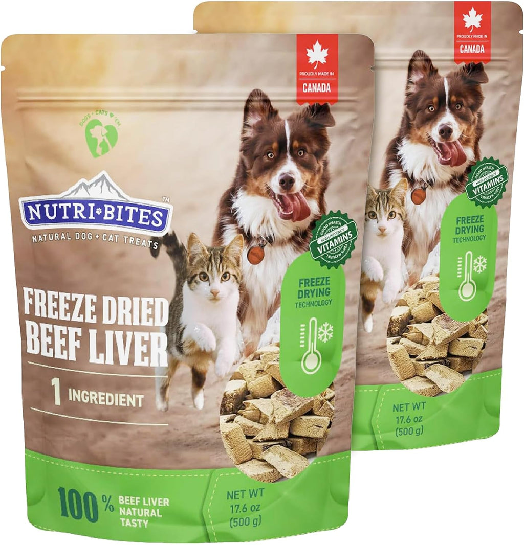 Nutri Bites Freeze Dried Beef Liver Dog & Cat Treats, Single Ingredient (2-Pack)