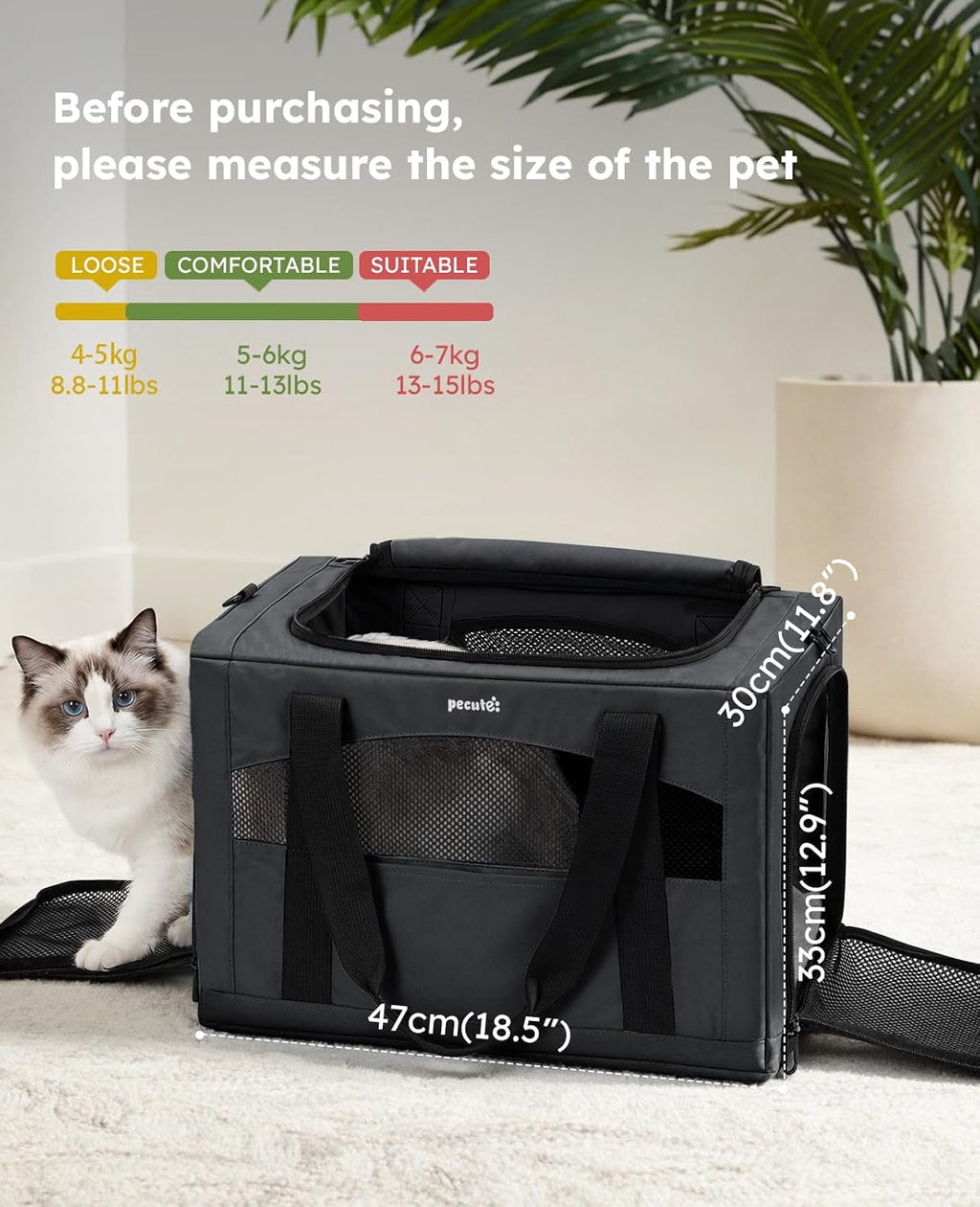 Pecute Cat Carrier Stable, Pet Carrier with Privacy Partition,Dark Gray