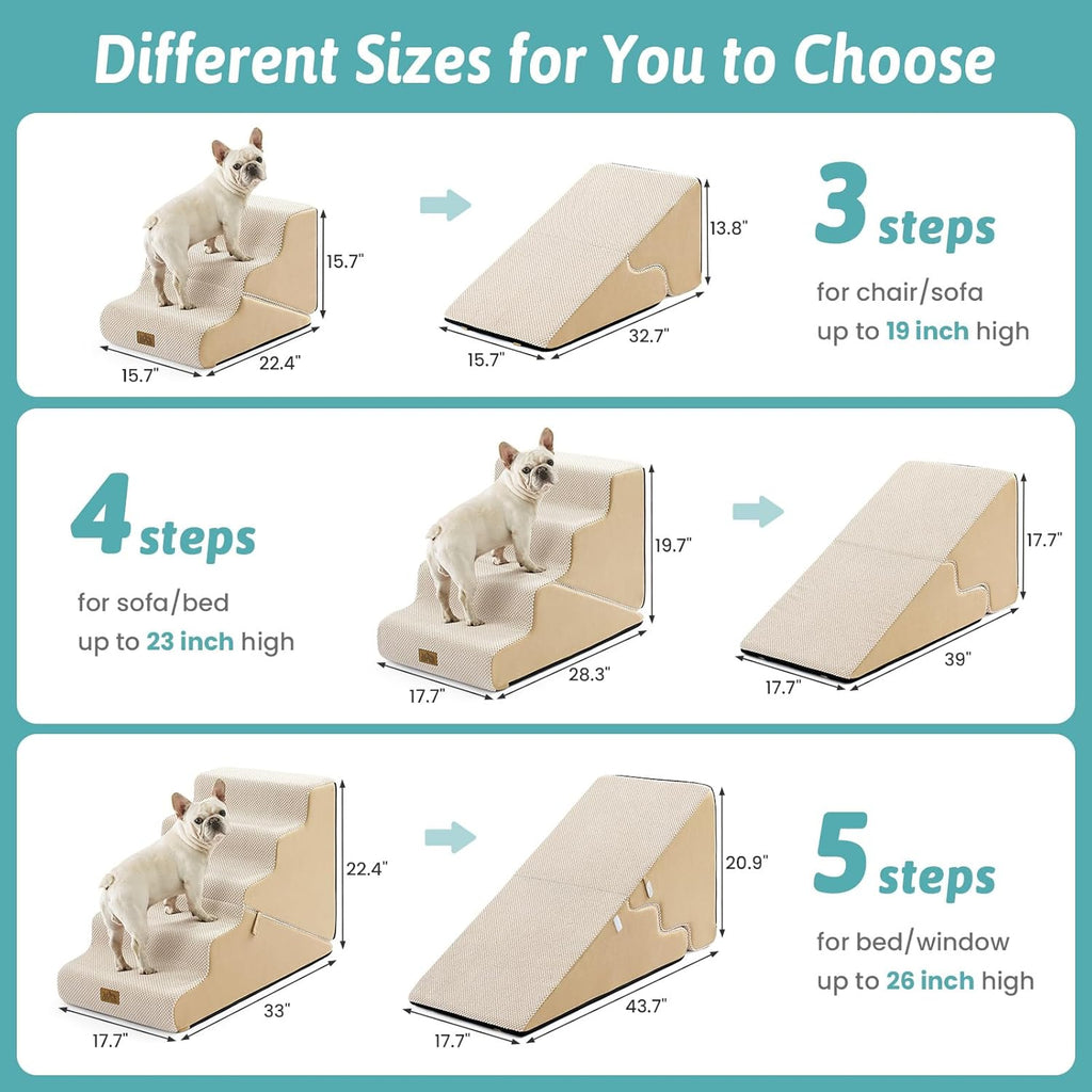COZY KISS Dog Stairs for Small Dogs, 5-Step 2-in-1 Dog Steps,22.4" H
